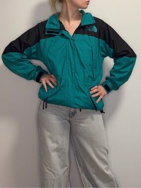 Vintage The North Face Teal and Black Utility Windbreaker Jacket